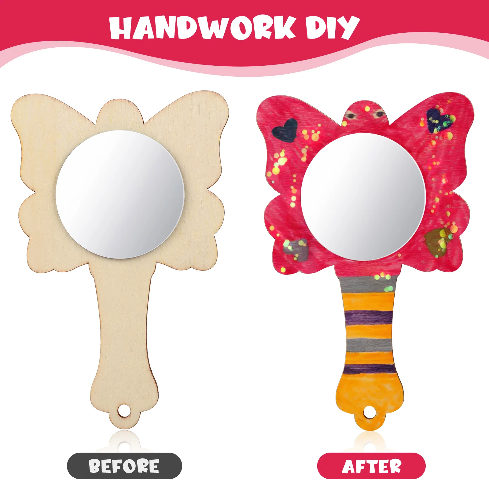 

Small Mirror Wood Mirrors Craft Painting Toy Wooden DIY Mirrorshandheld Unfinished Woody