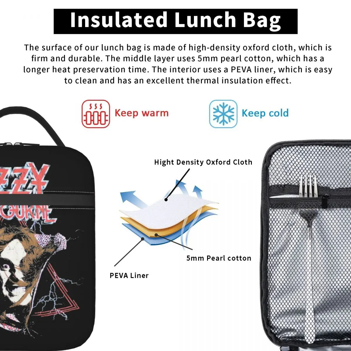 Изолированные ланч-пакеты Ozzy osборна Peace в стиле рок-группы Металлические Пищевые