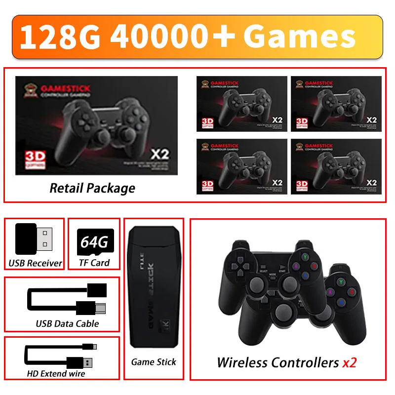 

GD10 Video Game Console 2.4G Double Wireless Controller Game Stick 4K 10000 games 128GB Retro games Dropshipping