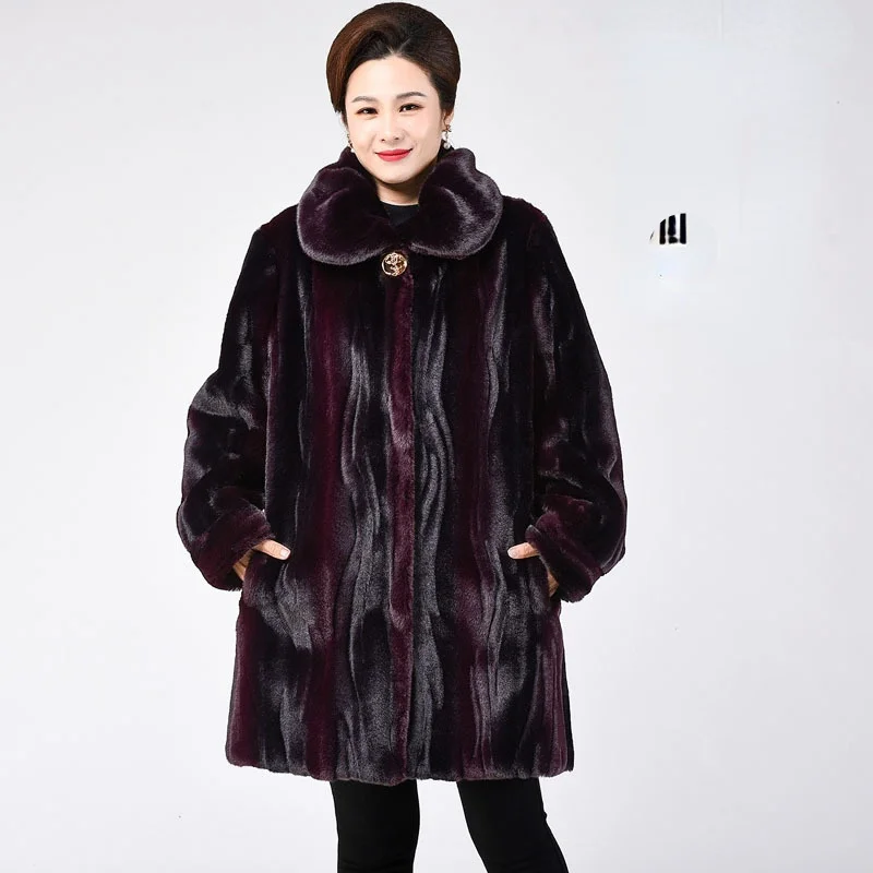 

6XL Large Women Fashion 2023 Winter New Faux Fox Fur Long Section Warm Casual Mink Coat