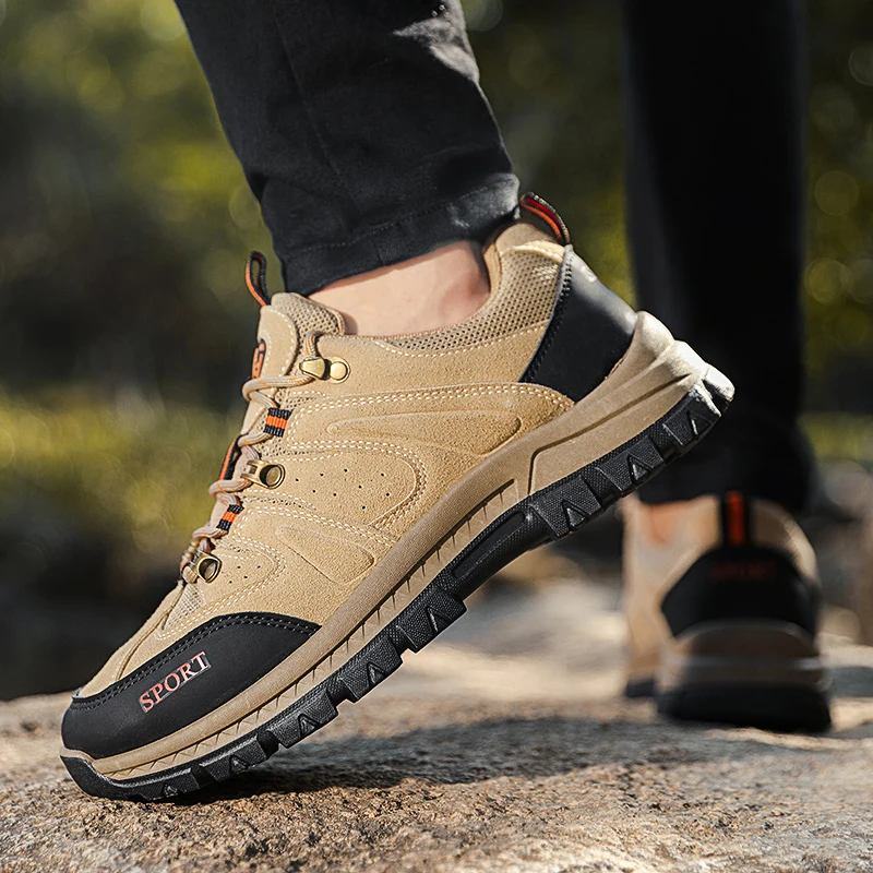 STRONGSHEN Men's Hiking Shoes Suede Leather Outdoor Climbing Shoes Wear-resistant Trekking Walking Hunting Tactical Sneakers