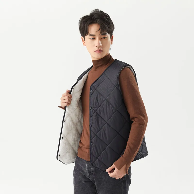 Men's Lamb Velvet Long-haired Vest Autumn And Winter Short Men's Vest Diamond-shaped Plus Velvet Warm Vest Cotton Clothes