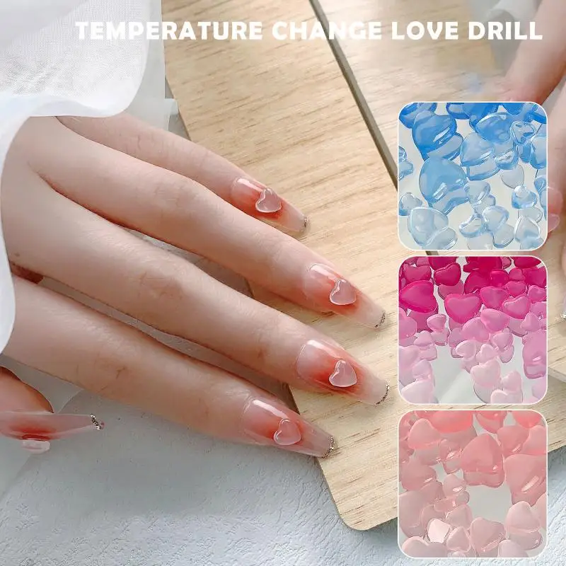 

100pcs 3D Transparent Light-sensitive Color Changing Love Heart Charms For Nail Art Decoration Clear Resin Nail Rhinestones