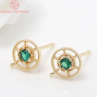 21284pcs 8x10mm hole 1mm 24k gold color brass with zircon round stud earrings high quality diy jewelry findings accessories