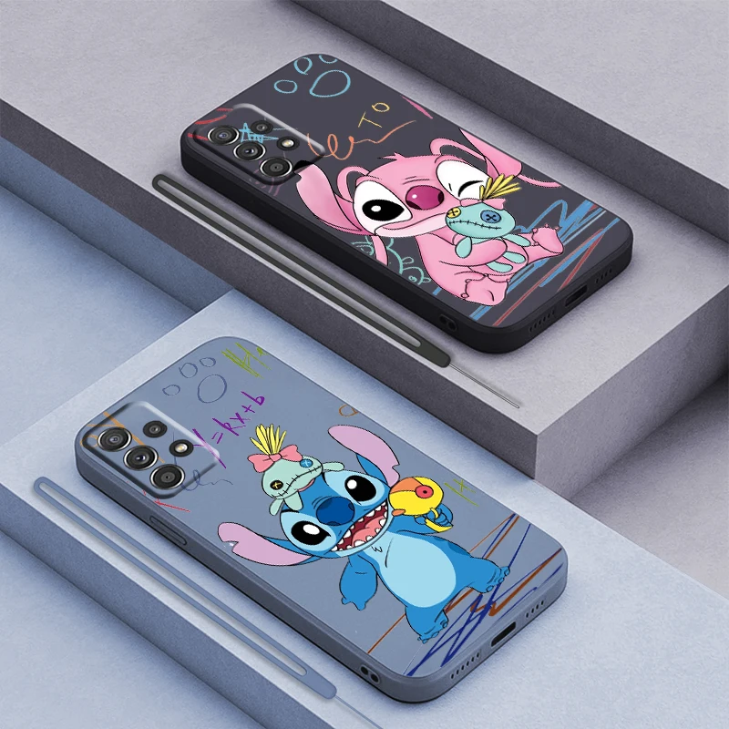 

Cartoon Stitch Lilo For Samsung Galaxy A73 A54 A53 A33 A52 A32 A22 A71 A51 A21S A03S 4G 5G Liquid Rope Phone Case Coque Capa