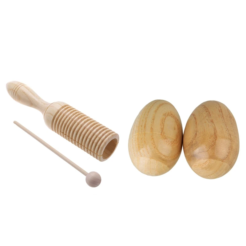 

2 Set Musical Percussion Instruments Wooden Egg Shakers Rhythm Rattle Crow Sounder For Baby Kids
