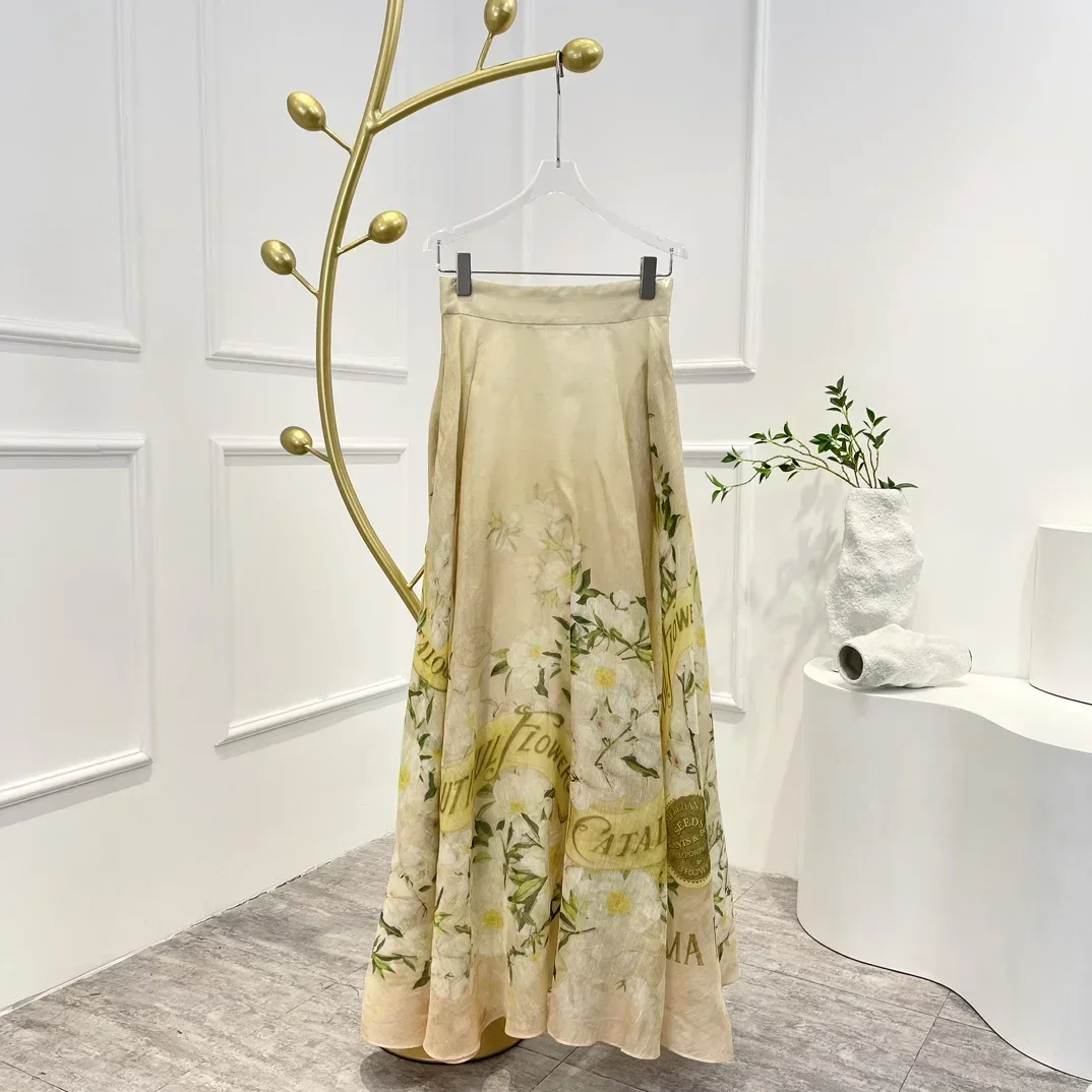 

2023 New Arrivals Top Quality Elegant Floral Printing Tie Dye Flat Midi Skirt for Fashion Lady