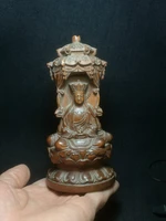yizhu cultuer art h 5 7 inch chinese boxwood wood hand carved buddha 3 sides statue table deco collectable