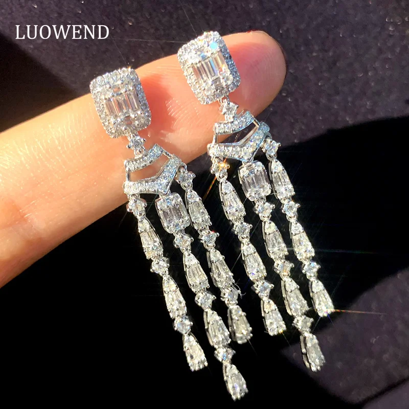 Серьги LUOWEND из белого золота 18 карат