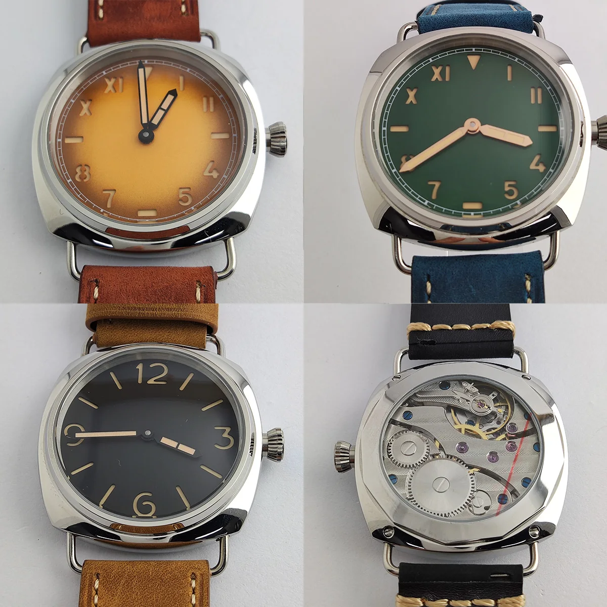 

45mm nh35 watch case ETA6497 movement man watch Luminous Dial Hands stainles steel case suitable Watch accessories part
