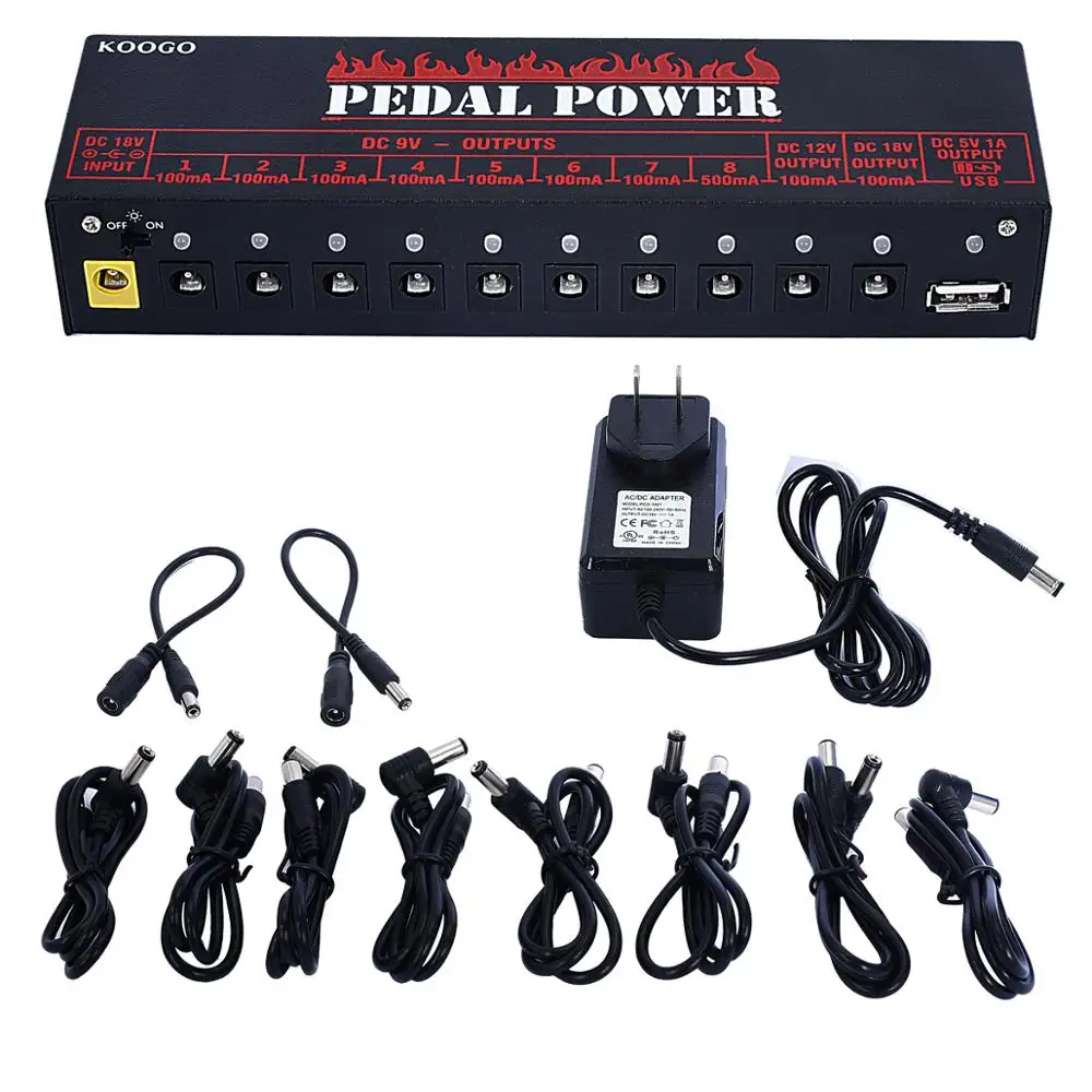 Koogo Pedal Power Supply Update Output Multi Circuit Power Supply For Guitar Pedal 10 Ways 9V/12V/18V DC Outputs & 1 Way 5V USB