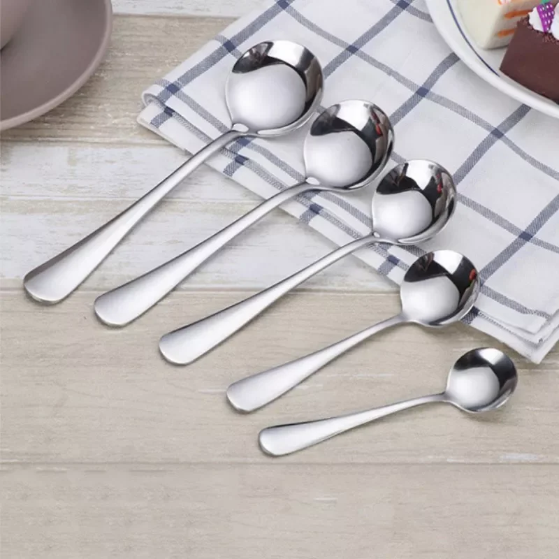 

2022New Stainless Steel Round Spoon Stir Spoon Coffee Spoon Ice Cream Honey Dessert Tea Spoon five sizes optional
