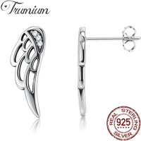 trumium genuine 925 sterling silver feather fairy wings stud earrings silver for women fashion silver jewelry christmas gift