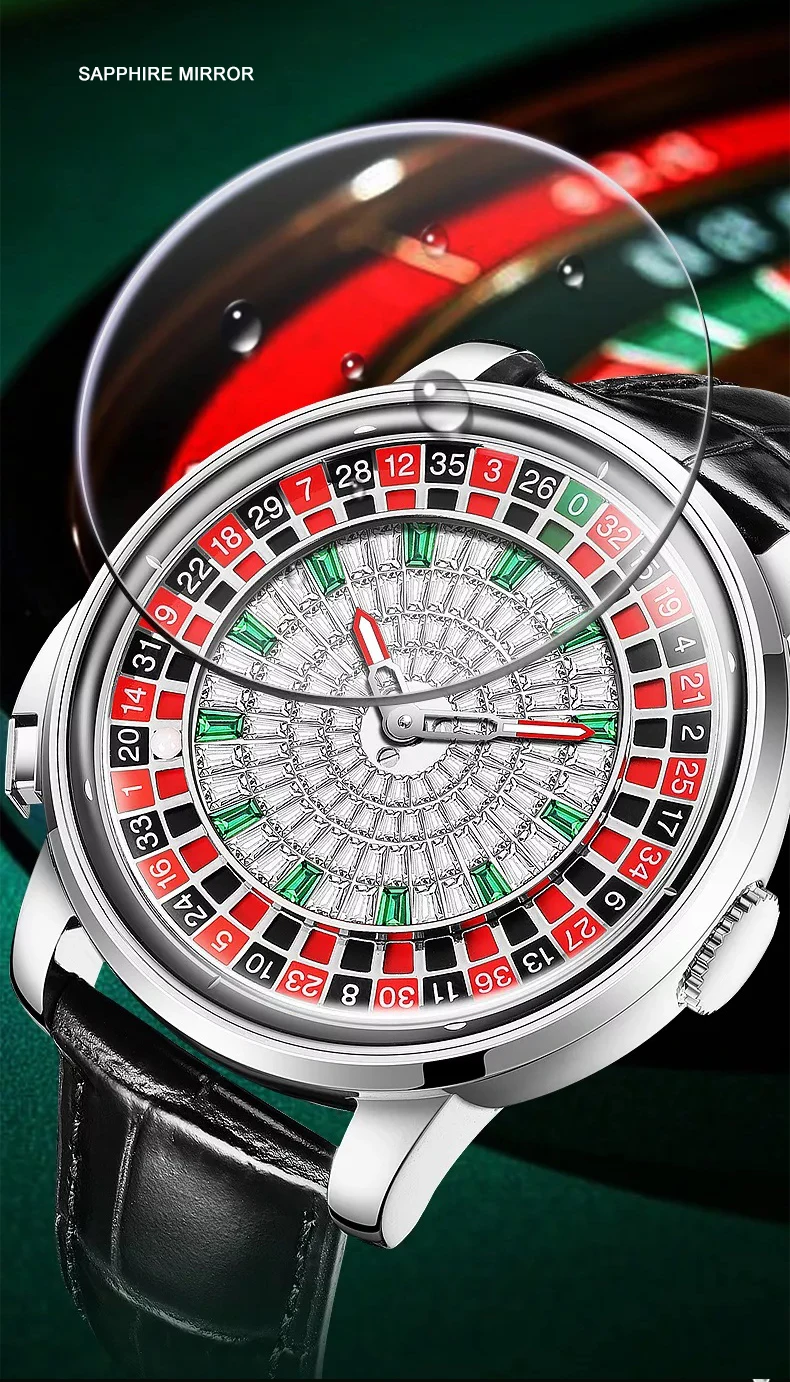 Фото HANBORO Мужские автоматические часы 43 мм Механические наручные часы One Clicke Play Roulette Game 118 шт. Хрустальный циферблат Сапфировый светящийся №5