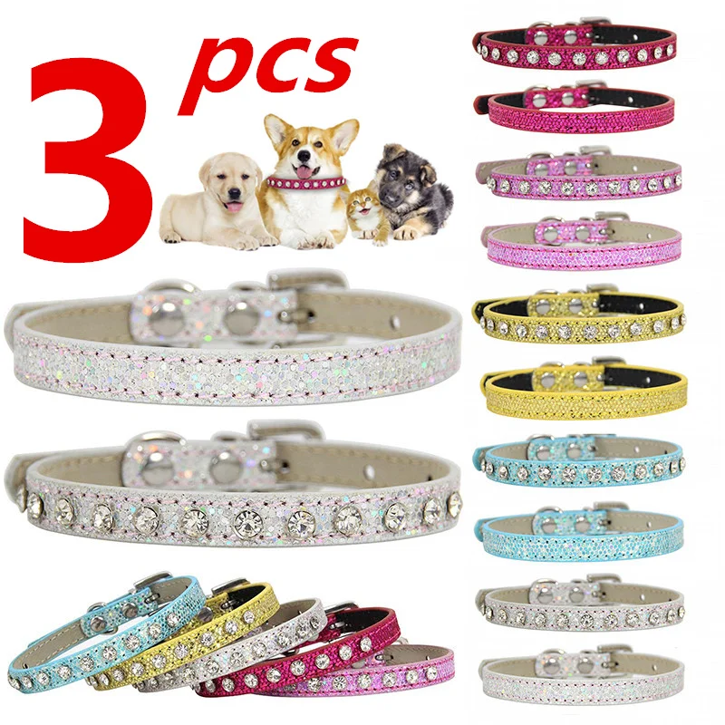 

New Super Shining Diamond Rhinestone Cat Collar Puppy Baby Dog Cat Collar Leather Strap Kitten Accessories Puppy Collar