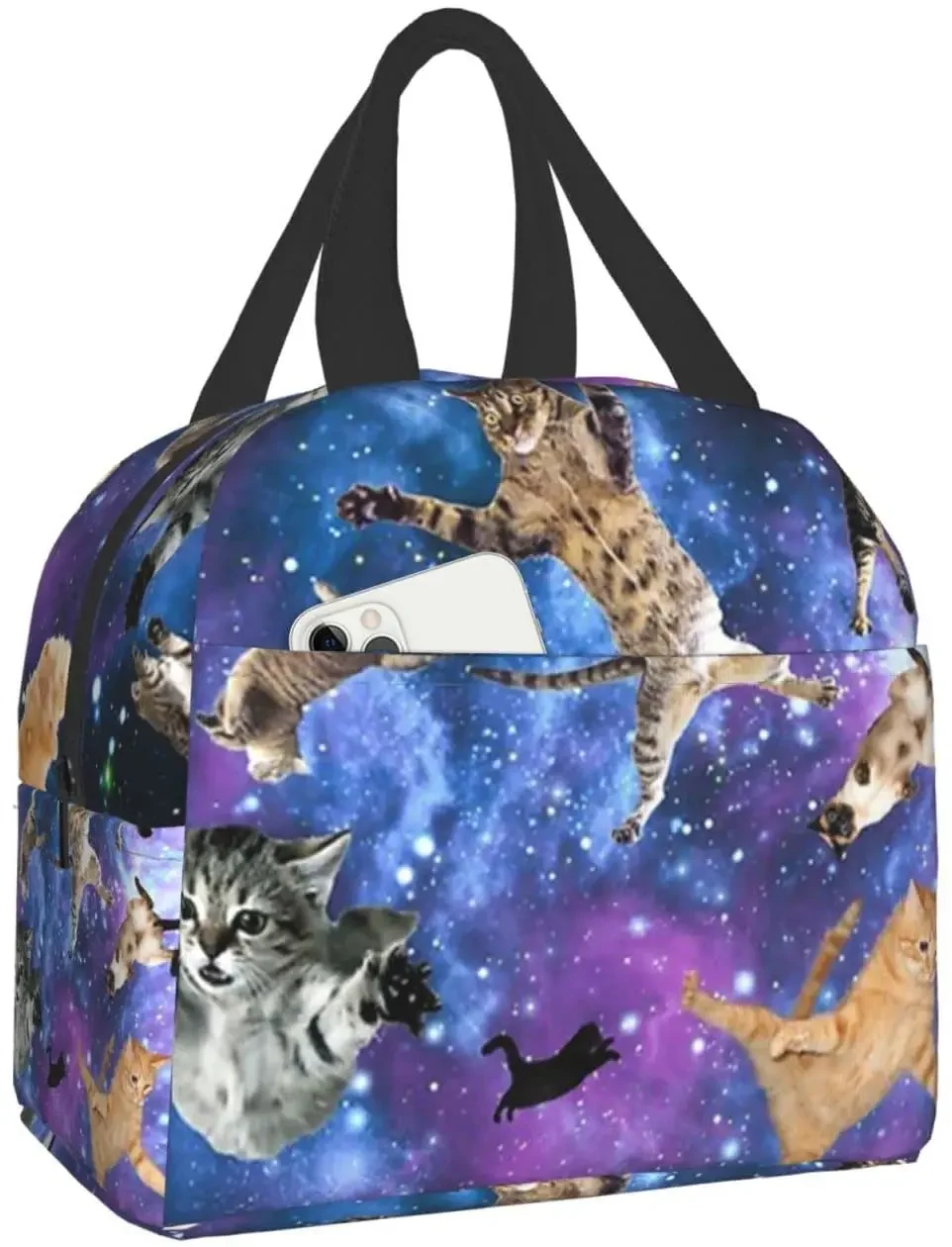 

Забавная сумка для ланча с изображением галактического космического кота, Ланч-бокс, Термосумка-тоут с замораживаемым рисунком, водонепроницаемая сумка для ланча для женщин и мужчин, сумки для бенто