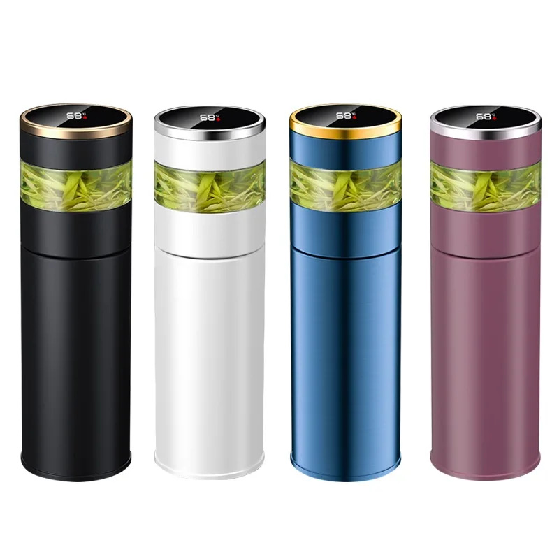 

Cups Intelligent 304 stainless steel vacuum cup temperature LED display tea cup with glass partition tea and water vacuum bottle