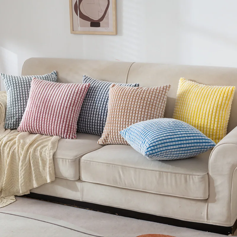 

INS Style Solid Color Plush Cushion Cover Candy Color Pillow Cover For Sofa Office Broadcasting Room Waist Back Cover Decorative