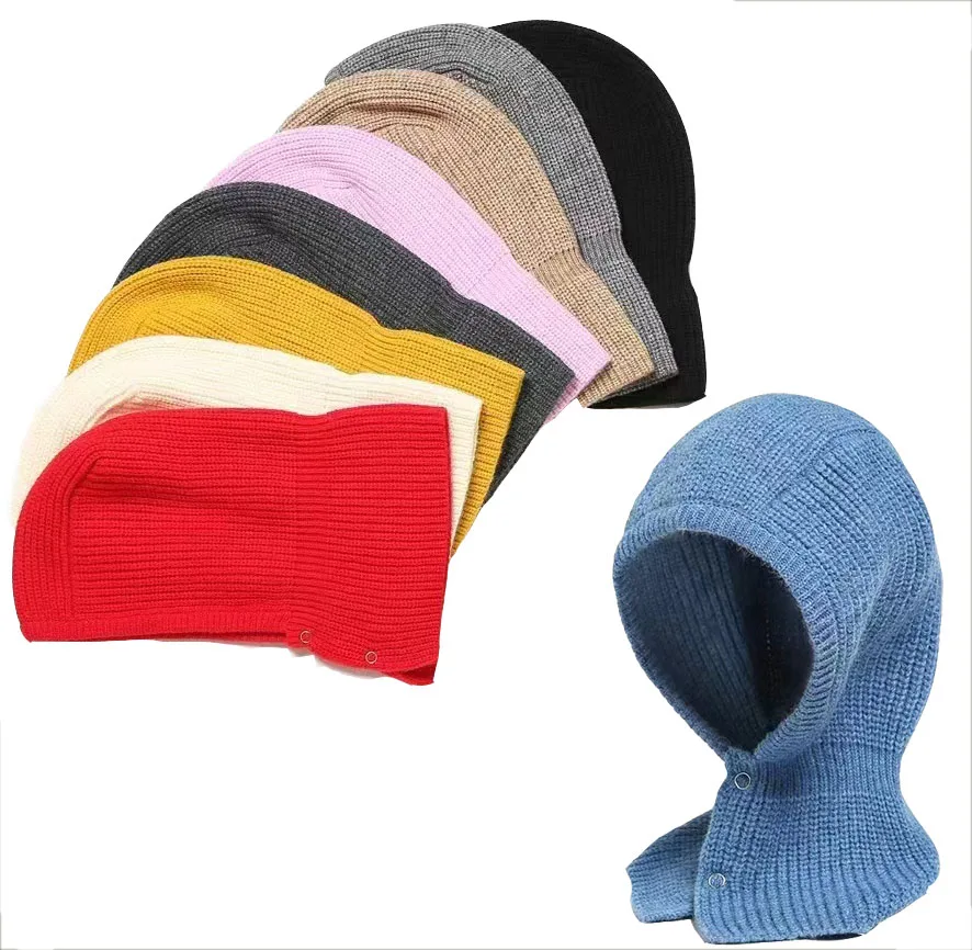 

2022 Women Knitted Cotton Cap Scarf Luxury Winter Warm Ear Outdoor Windproof Unisex Men Ring Scarf Magic Snood Hat Collar