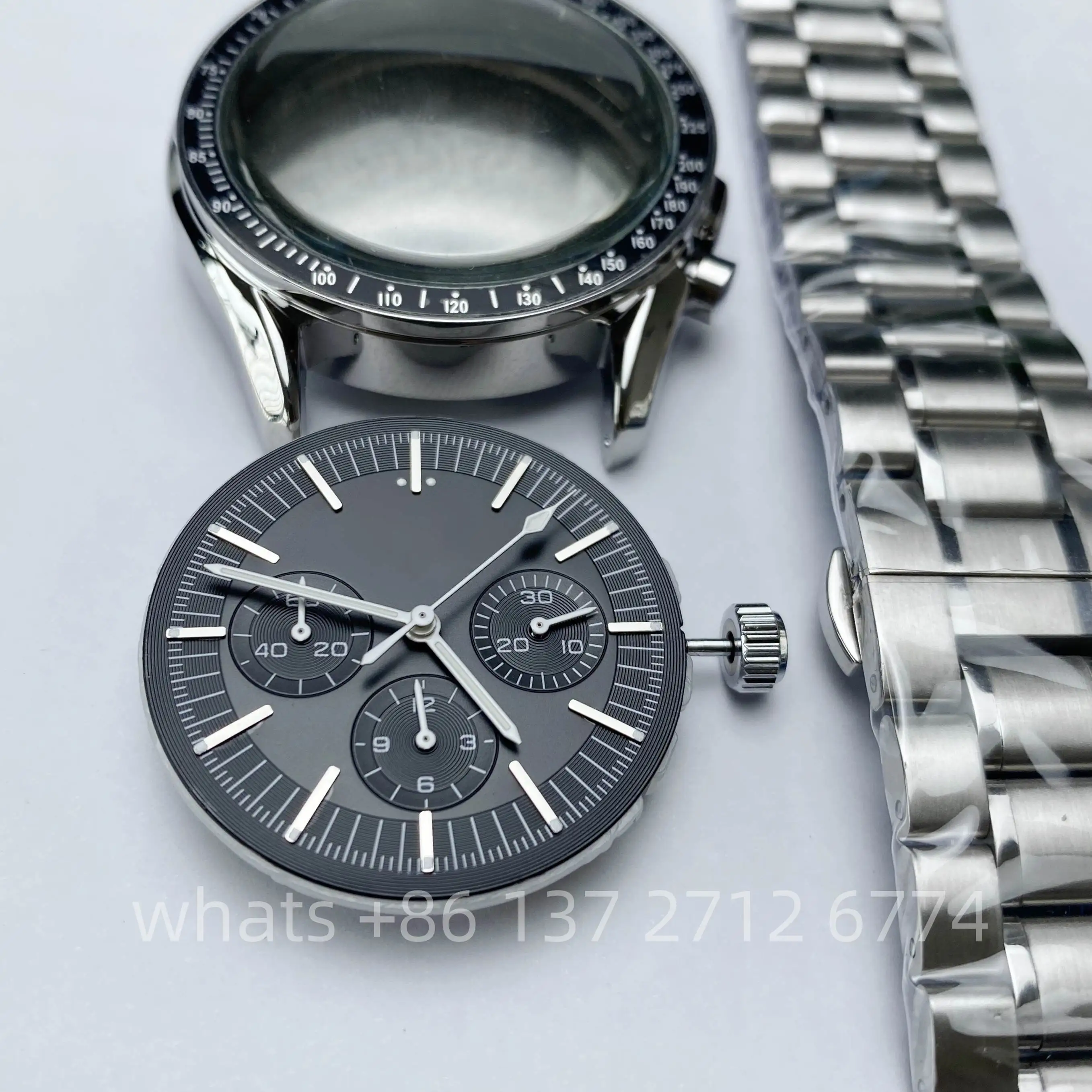 41mm Case Diameter Luxury Watch Speed Master Accessories Set Stainless Steel Strap with Free Quartz Movement Set