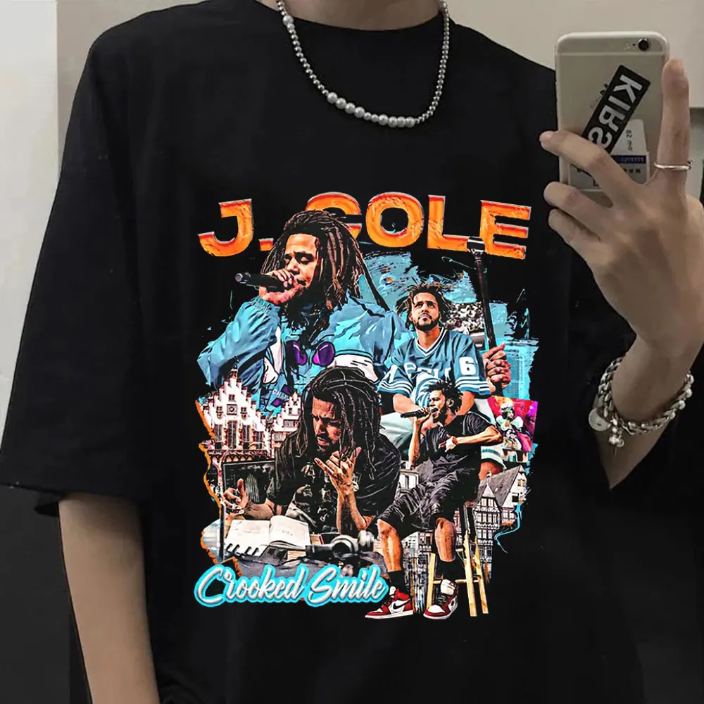 Fashion Rapper J Cole Crooked Smile Summer T-Shirt Harajuku Men Women Graphic Print Tees Black Short Sleeve Tshirt Streetwear