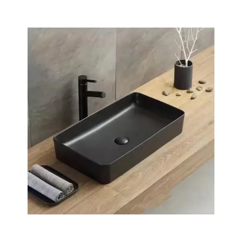 Изысканная раковина для ванной комнаты умывальника с подставкой черная матовая