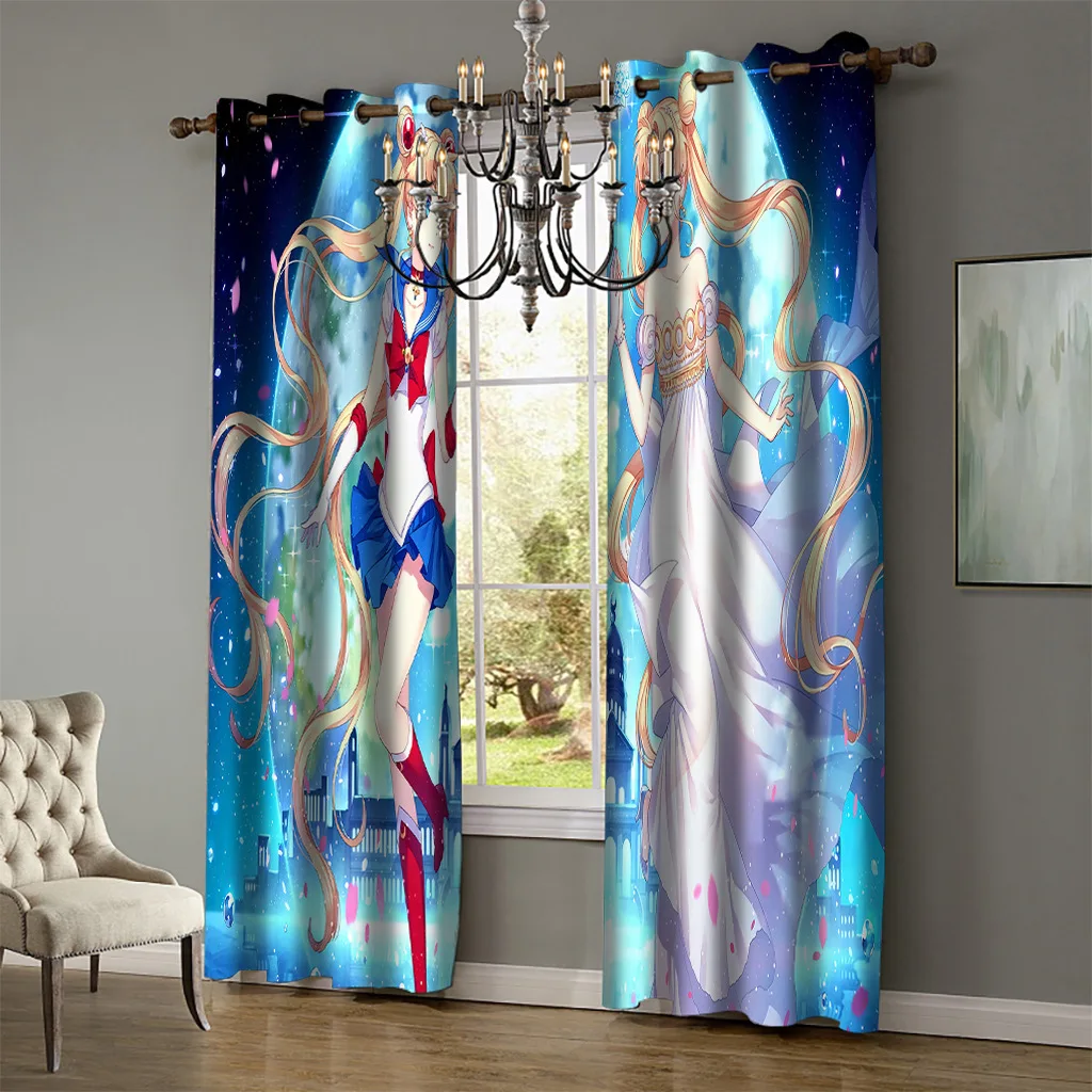 

2 шт./комплект, занавески на окна с рисунком кота и Сейлор Мун