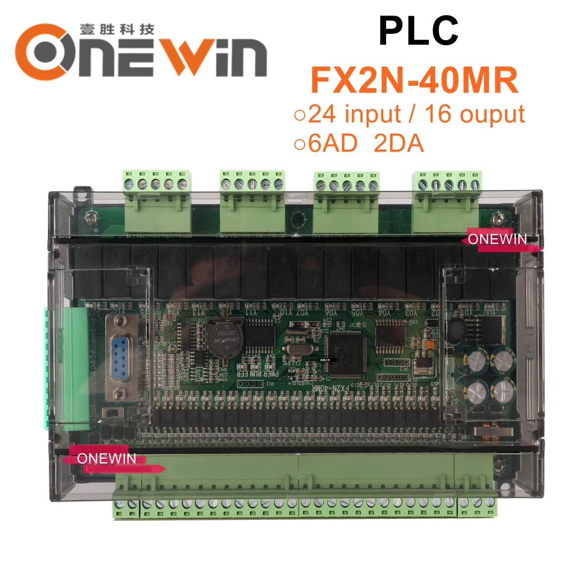 

FX2N-40MR PLC Industrial Control Board NTC Thermocouple 24 Input 16 Output 6AD 2DA With RTC RS485 Relay