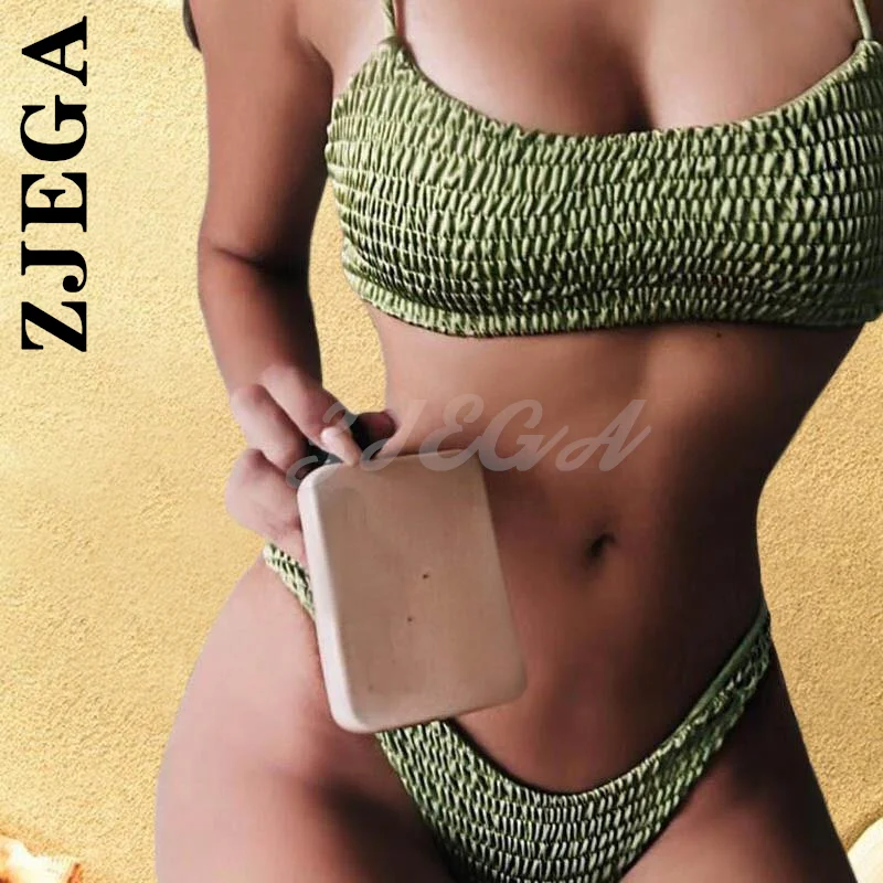 

Zjega Women Swimwear Push-Up Pleated Triangle Padded Bra Thongs Sexy Bikini 2 Pieces Set Swimsuit Beach Bathing Suit Swimwear