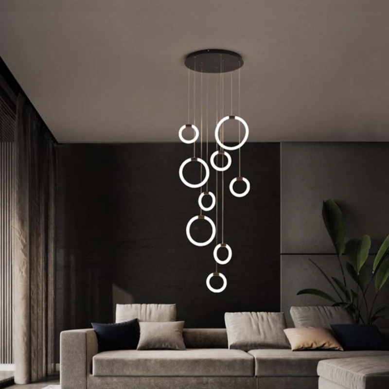 

LED pendant lamp Modern Nordic Light luxury big round living room art deco restaurant hotel office lobby hang lamp