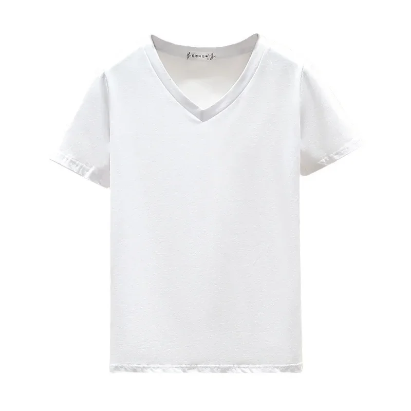 Женская футболка с v-образным вырезом и коротким рукавом однотонная свободная до