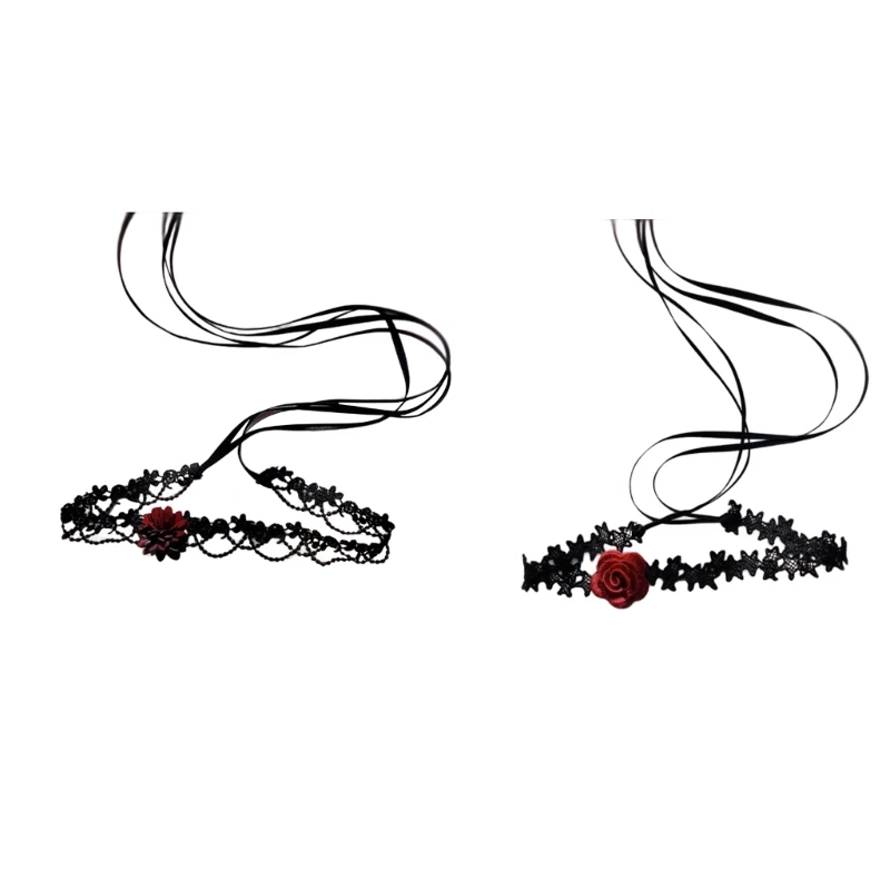 

Женское колье-чокер в готическом стиле, черное кружевное ожерелье-чокер с цветами, украшение в готическом стиле, 2019