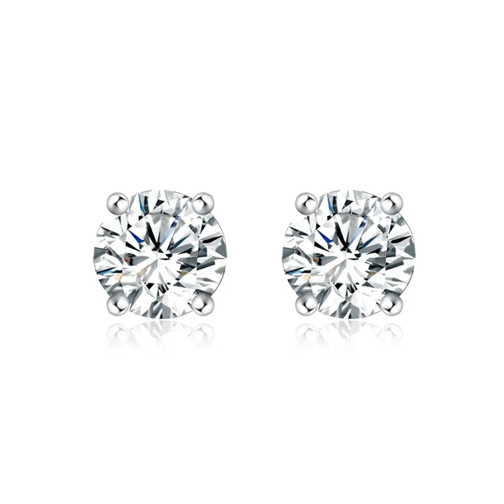 

925 Sterling Silver Cz Stud Earrings Platinum Plated Four Prong Round Cubic Zirconia Hypoallergenic Earrings for Women