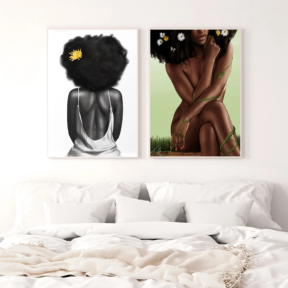 

Fashion Sexy Black African Girl Abstract Art Canvas Painting Nordic Posters and Prints Wall Pictures for Living Room Decor