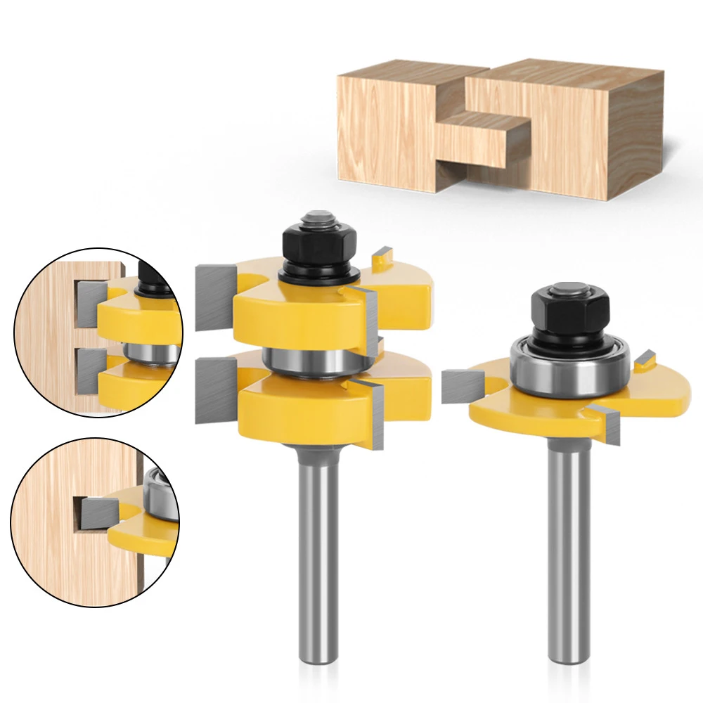 

2PC/Set 8MM Shank Milling Cutter Wood Carving Tongue Groove Joint Router Bits T Slot Assemble Milling Cutter Wood Cutting Tools