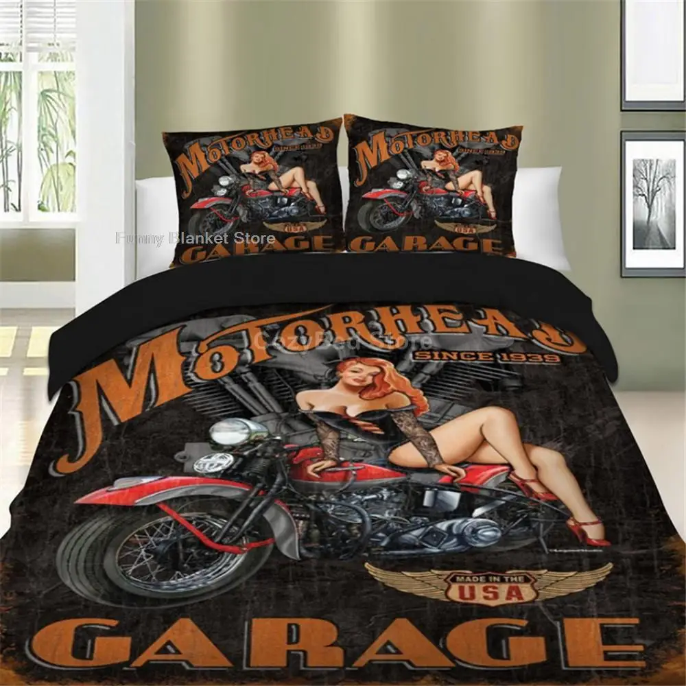 

Motorcycle Beauty Girl Bedding Set Modern 3d Duvet Cover Set Comforter Bed Linen Twin Queen King Single Size Luxury Cool Gift