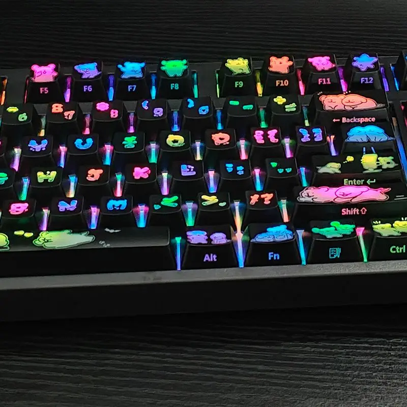 Прозрачные черные колпачки для ключей с 108 кнопками милой линией и щенком Oem Pbt