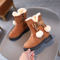 girls sweet snow boots bow solid color kids fashion with balls non slip 2022 new pu korean style all match autumn princess boots
