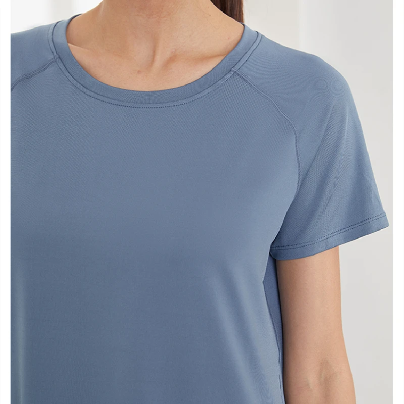 Summer Fitness Athletic Tops Women Back Cutout Short Sleeved Loose Running Training T-shirt Yoga Workout Shirts Quick Dry Tops