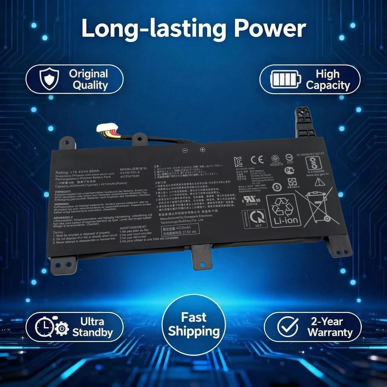 Фото Оригинальный аккумулятор C41N1731 для ноутбуков ASUS ROG Strix Scar/HERO II G712 G732 G731 GL504GW GL504GS GL504GM GL704 GL704GW GL704GV №3