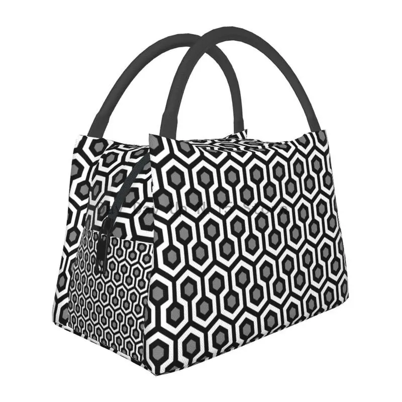 

Geometric Pattern Looped Hexagons Insulated Lunch Bag Work Office Mid Century Modern Overlook Carpet Thermal Cooler Bento Box