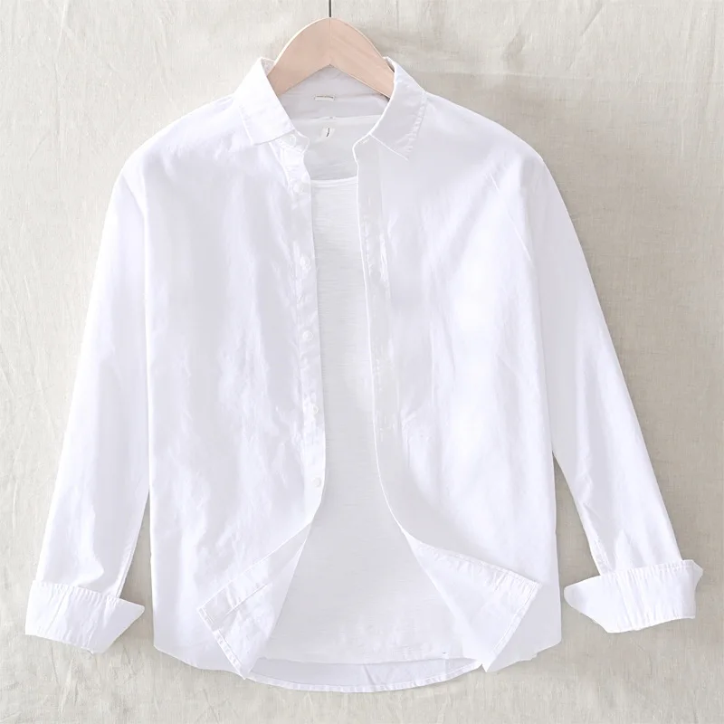 Мужская хлопковая рубашка с длинным рукавом белая Повседневная Свободная