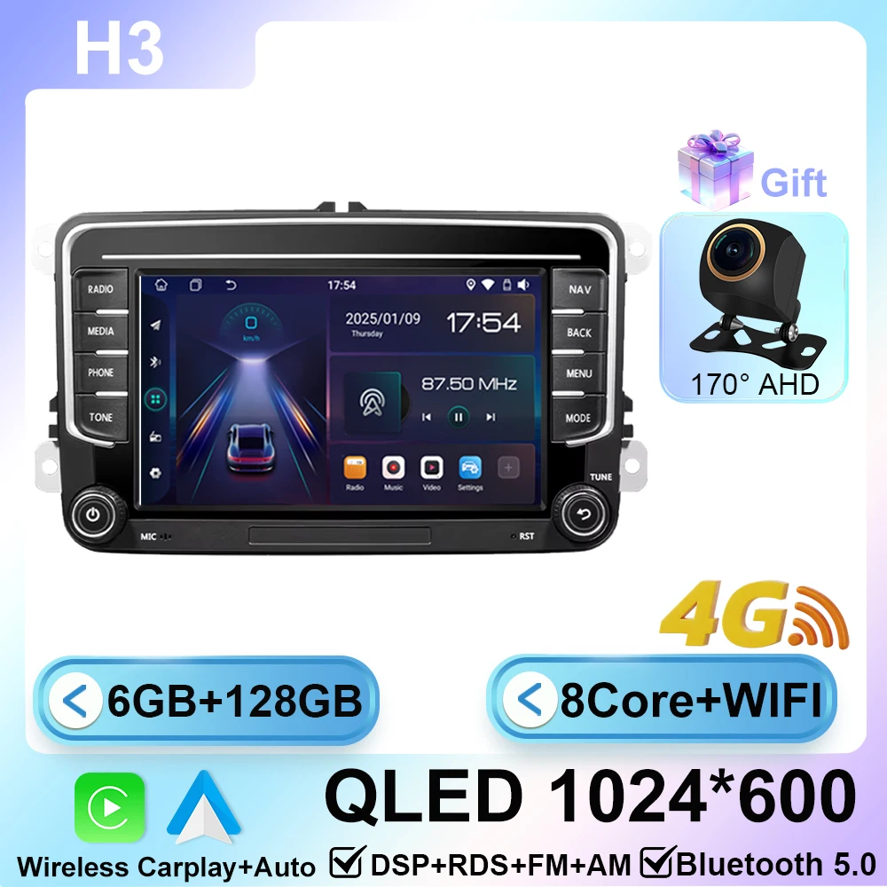 Автомобильное радио для VW Volkswagen Skoda Octavia Golf 5 6 Touran Passat B6 Polo Jetta Player Carplay GPS Мультимедиа BT 2 Din Android 15