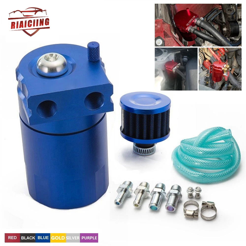 

Hot sale Automobiles Filters Aluminum Oil Catch Can Reservoir Tank / Oil Tank With Filter Universal 9mm / 13mm / 15mm fittings