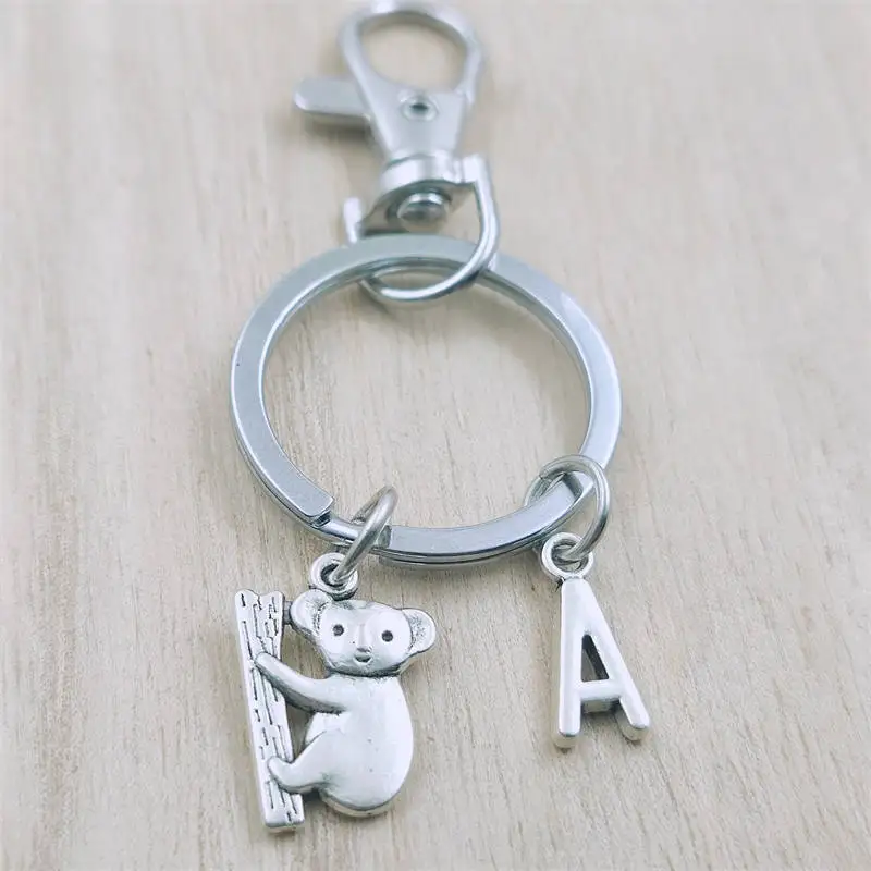 

Koala Animal Cute Keyring Letter Car Key Chain Ring Lobster Clasp Initial Charm Women Jewelry Accessories Pendants Metal
