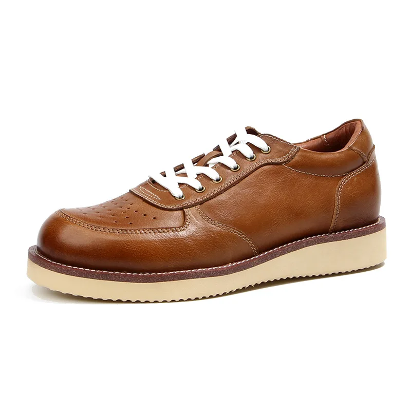 

Luxury Designer Genuine Leather Lace-up Men Casual Shoes Breathable Platform Sneakers Fashion Retro Male Board Shoes Zapatos 2A