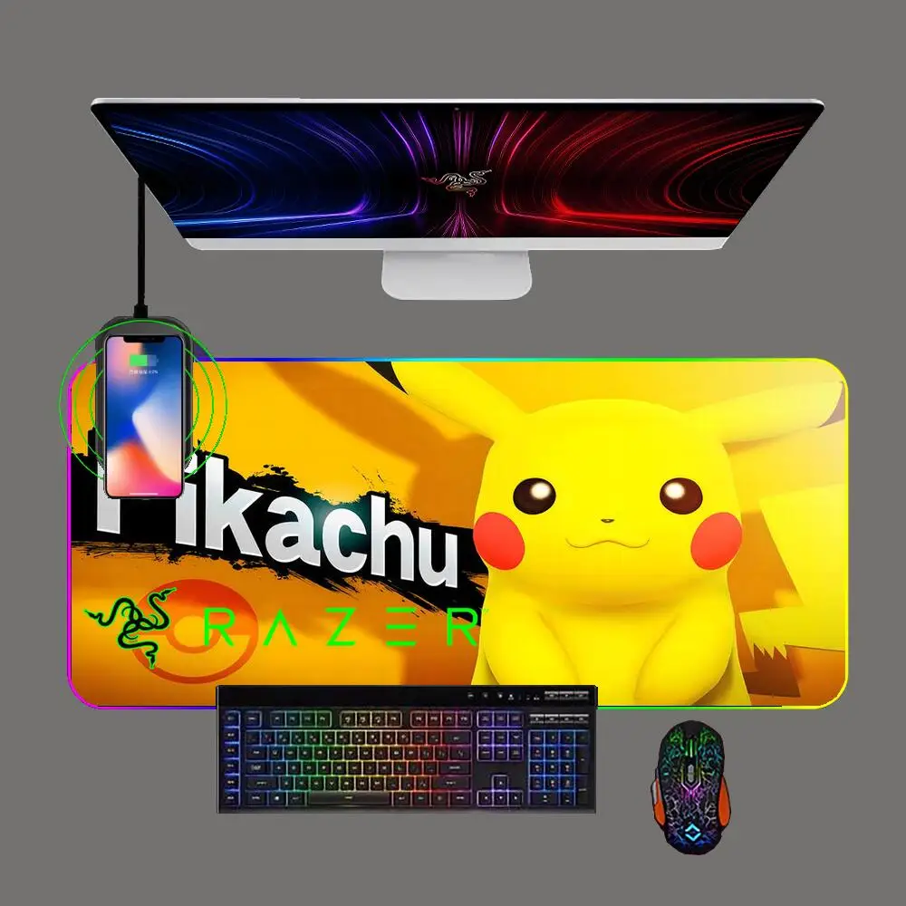 

RAZER Pikachu Gaming Mouse Pad RGB Phone Wireless Charging luminescence Pc Keyboard Mat Gamer Computer Office Mousepad carpet