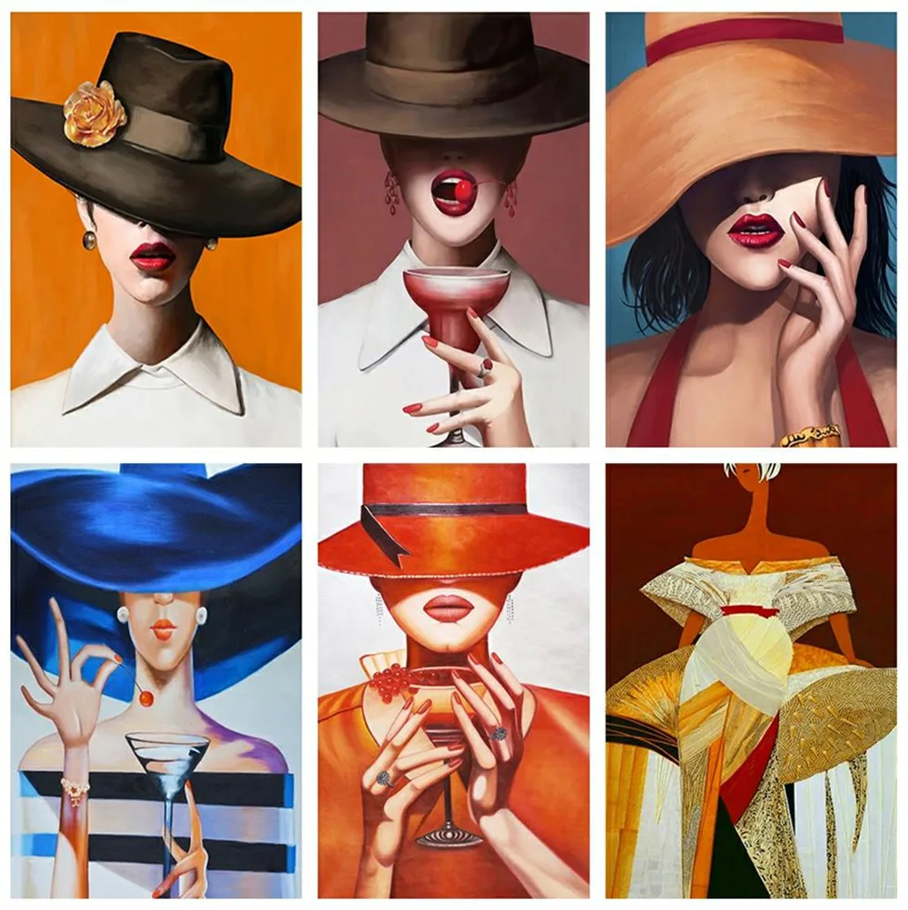 

5D DIY Full Square/Round Drill Diamond Painting Kit Hat Girl Diamond Embroidery Cross Stitch Kit Mosaic Art Wall Home Decoration