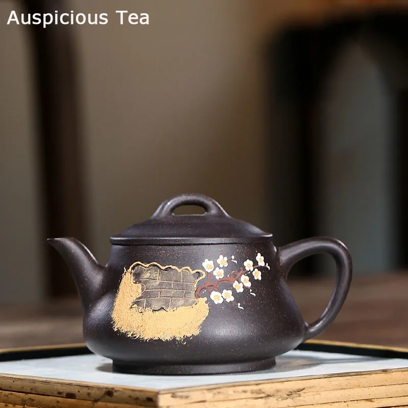 

200ml Classic Yixing Purple Clay Pot Handmade Black Gold Sand Quiet Moon Dark Fragrance Pot Tea Set Tea Ceremony Drinkware Gifts