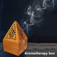 1 pcs antique aromatherapy box wooden hollow incense burner pine aromatherapy box pyramid wood hollow home incense burner